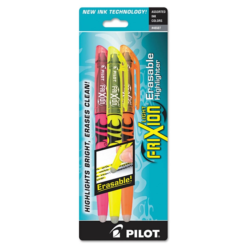 Pilot FriXion Light Pastel Erasable Highlighters, Chisel Tip, Pack of 3, Assorted Colors Aesthetic Highlighters - Ideal for School, Journaling, and Office Use - Image 1